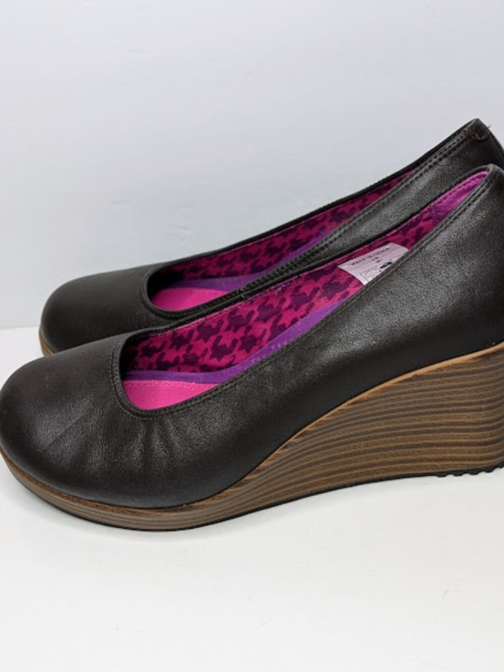 Crocs A-Leigh Brown Leather Comfort Wedge Heels Size 7